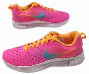 Nike ~Youth 7Y/Woman 8.5~ Pink/Orange Free Express Running Shoes ( 641866-600).